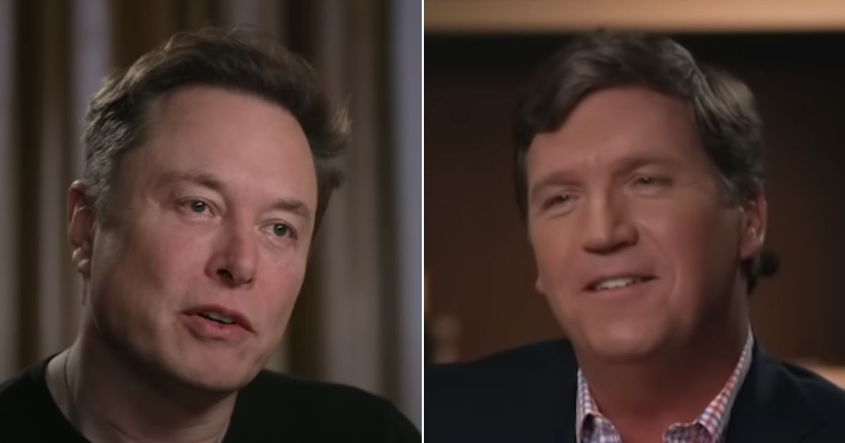 Twitter CEO Elon Musk, left, speaks with Fox News' Tucker Carlson on his mission for Twitter.