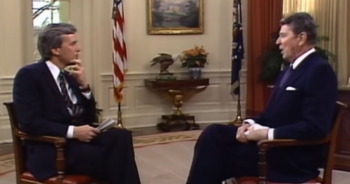 Then President Ronald Reagan speaks with Tom Brokaw on Jan. 17, 1989.