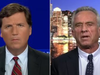 Robert F. Kennedy Jr., right, speaks with Fox News' Tucker Carlson, left, Wednesday regarding inflation and government spending.