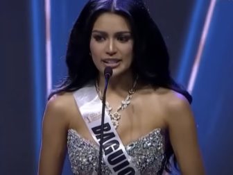 Krishnah Marie Gravidez of Baguio answers a question during the Miss Universe Philippines pageant