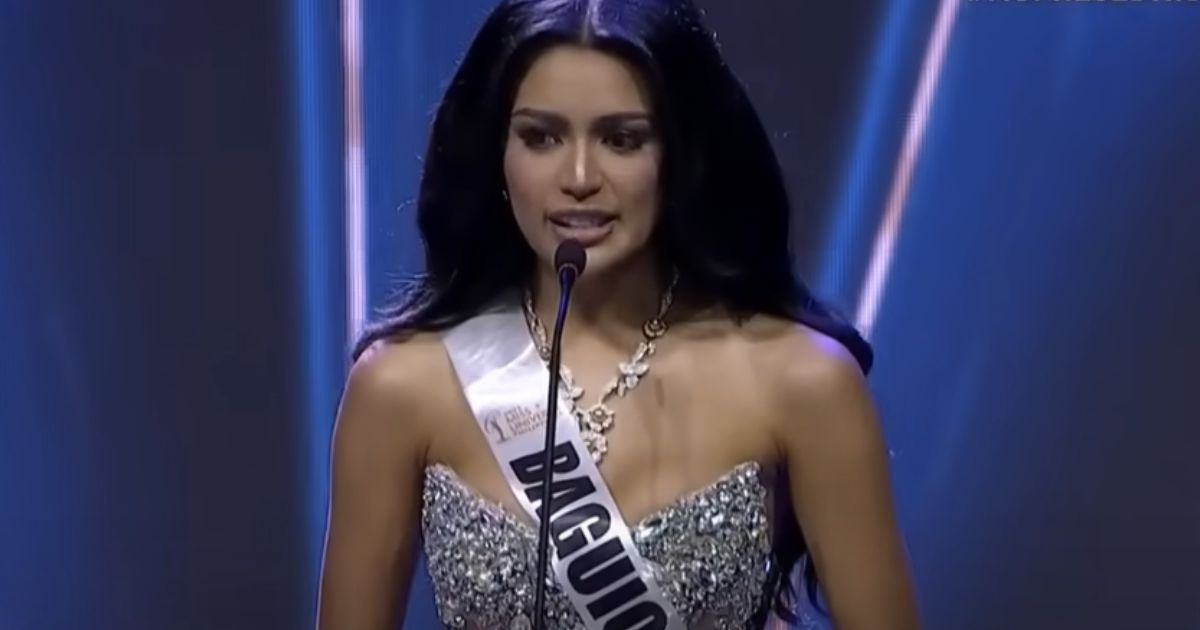 Krishnah Marie Gravidez of Baguio answers a question during the Miss Universe Philippines pageant