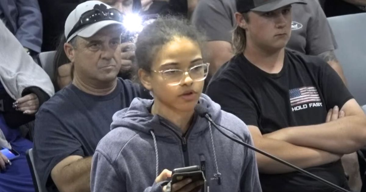 Megan Simpkins, a senior at Martin Luther King High School in Riverside, California, speaks to the board of the Riverside Unified School District on April 27.