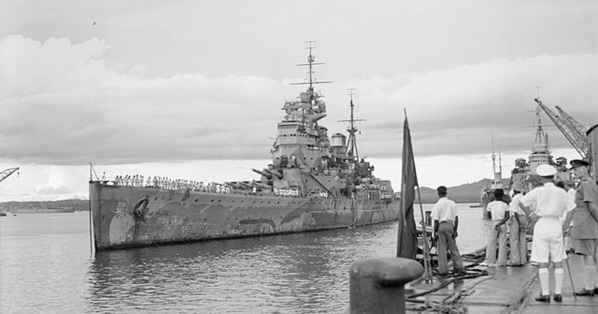 The HMS Prince of Wales comes in to moor in Singapore on Dec. 4, 1941. The ship was sunk by Japanese torpedoes six days later with great loss of life.