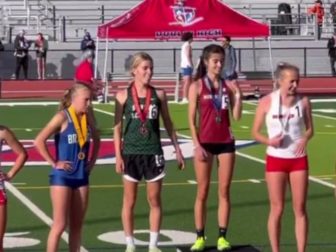 California high school track athlete Adeline Johnson, second from left, missed out on an opportunity to place in the top three at an event because a male was allowed to run against female athletes and took second place.