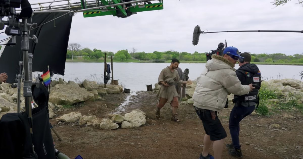 An LGBT flag is seen on the set of "The Chosen."