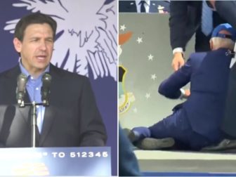 GOP Florida Gov. Ron DeSantis argued Friday that President Joe Biden falling at the Air Force Academy graduation is symbolic of the condition of the United States.