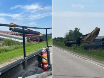 a train derailment along Highway 59 in Lancaster, Minnesota