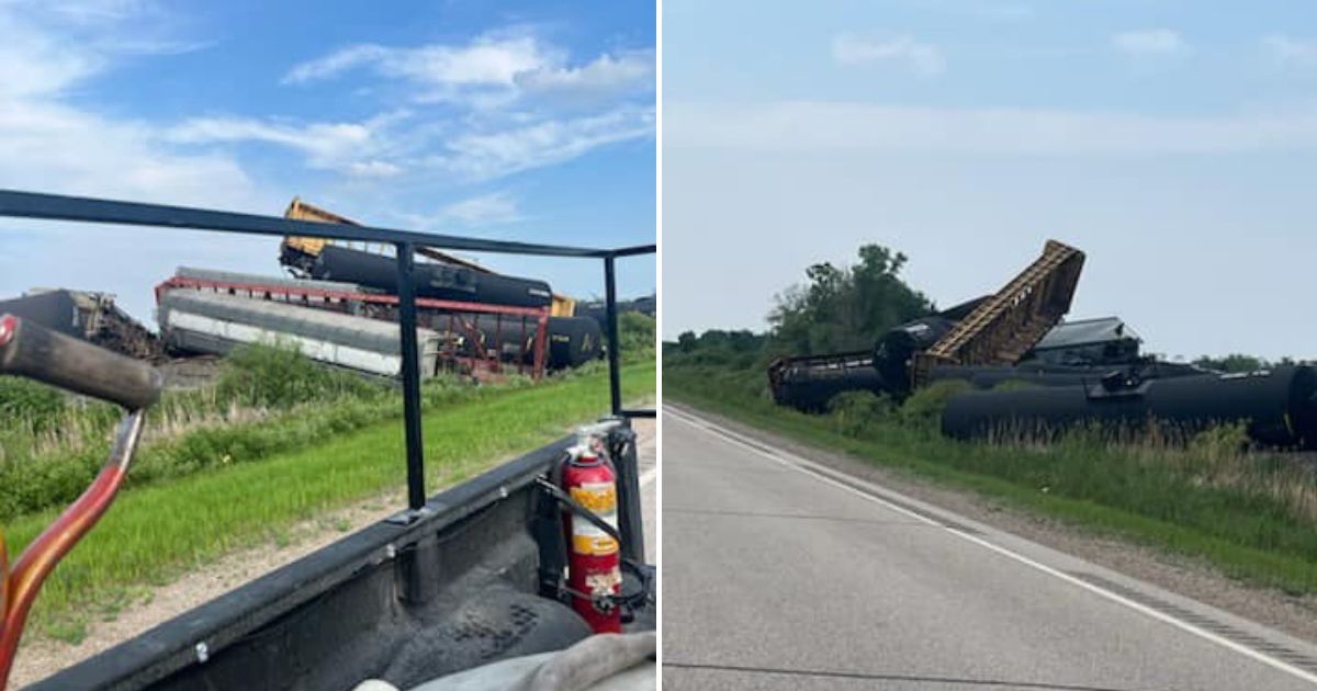 a train derailment along Highway 59 in Lancaster, Minnesota