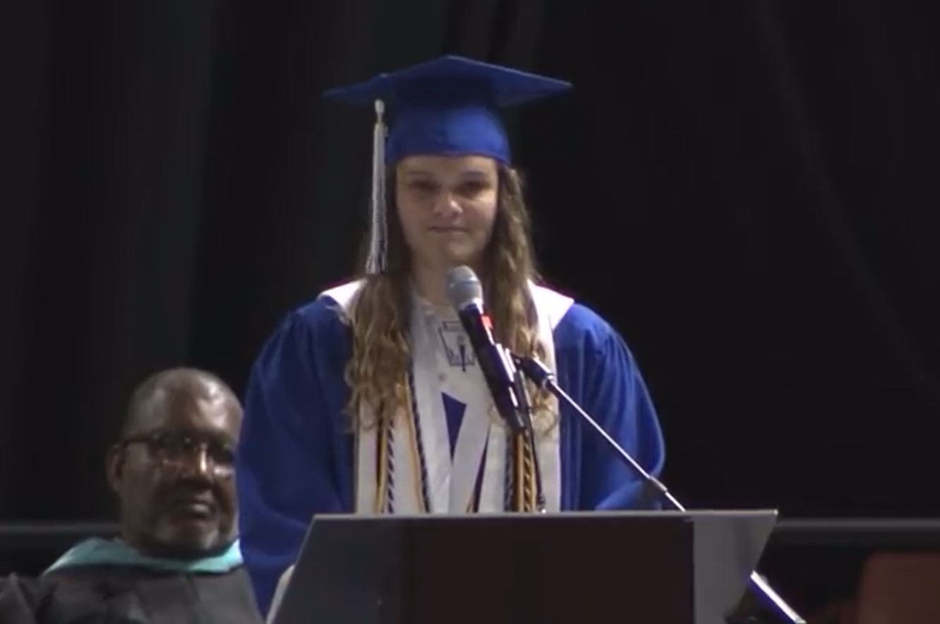 Lydia Owens gives her valedictorian speech at Woodmont High School commencement in Piedmont, South Carolina.