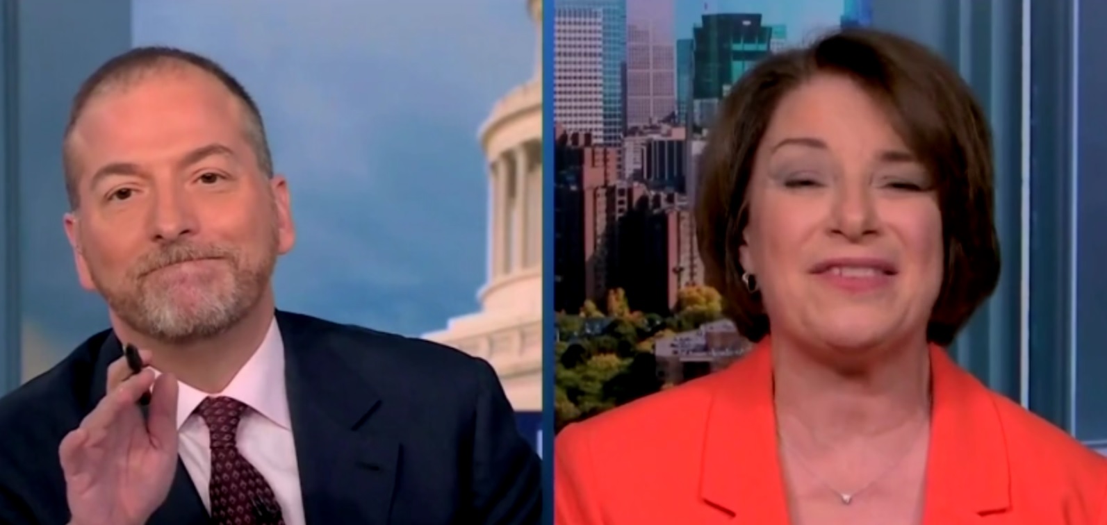 "Meet the Press" host Chuck Todd grimaces Sunday as Sen. Amy Klobuchar tries to defend the Biden White House