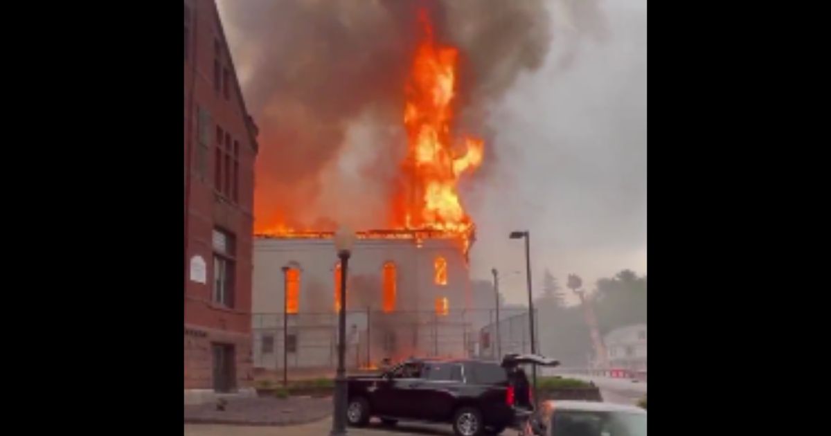 The First Congregational United Church in Spencer, Massachusetts, caught on fire on June 1.