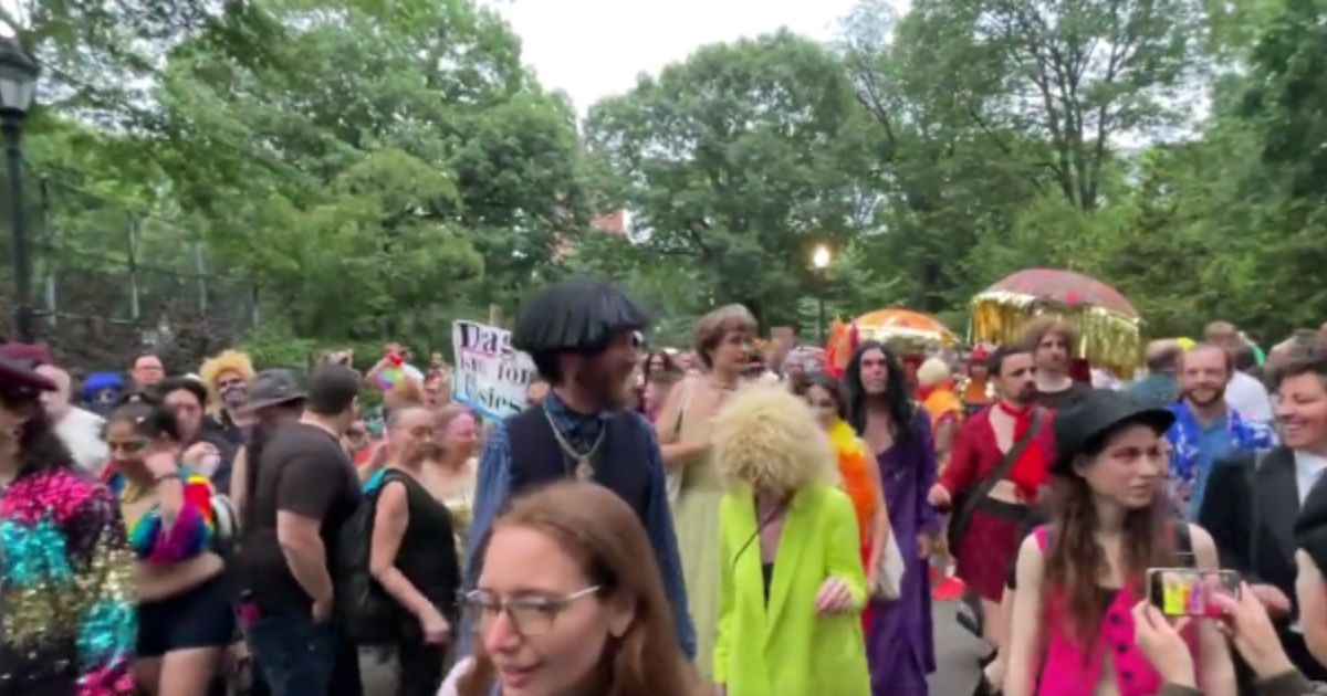 NYC drag marchers are seen during a "pride"event in June.