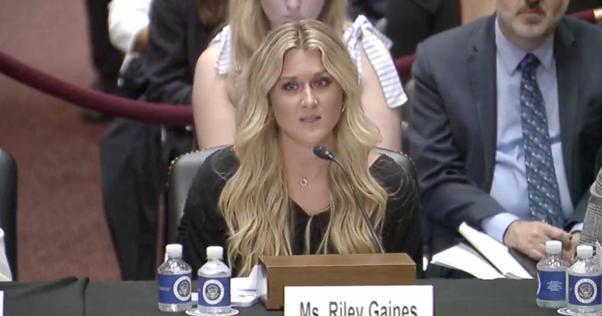 Former University of Kentucky swimmer Riley Gaines speaks before members of Congress on Wednesday morning.