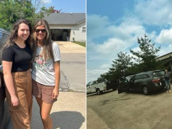 Catherine Serra, right, and her daughter Janey Lucas van broke down while in the Chick-fil-A in Missouri.