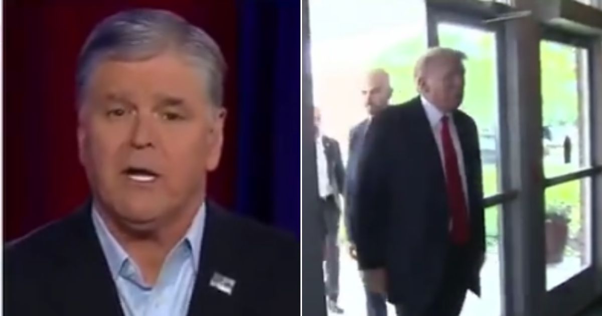 Fox News host Sean Hannity speaks with former President Donald Trump Thursday in a town hall.