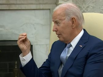 President Joe Biden gestures during his meeting with Italian Prime Minister Giorgia Meloni on Thursday.