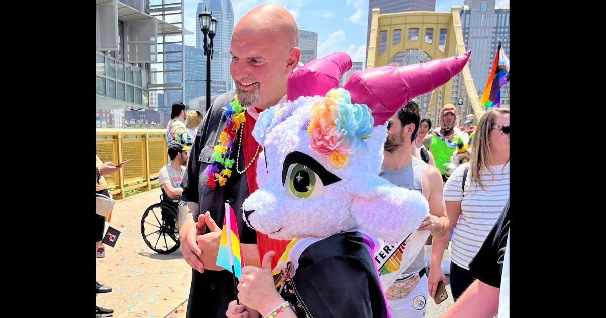 Sen. John Fetterman participates in an LGBT "pride" parade in Pittsburgh.