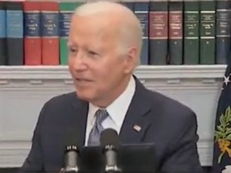 President Joe Biden responds to a question at the White House regarding a State Department report on the Afghanistan withdrawal on Sunday.