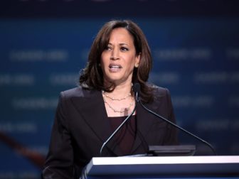 U.S. Senator Kamala Harris speaking with attendees at the 2019 California Democratic Party State Convention at the George R. Moscone Convention Center in San Francisco, California.