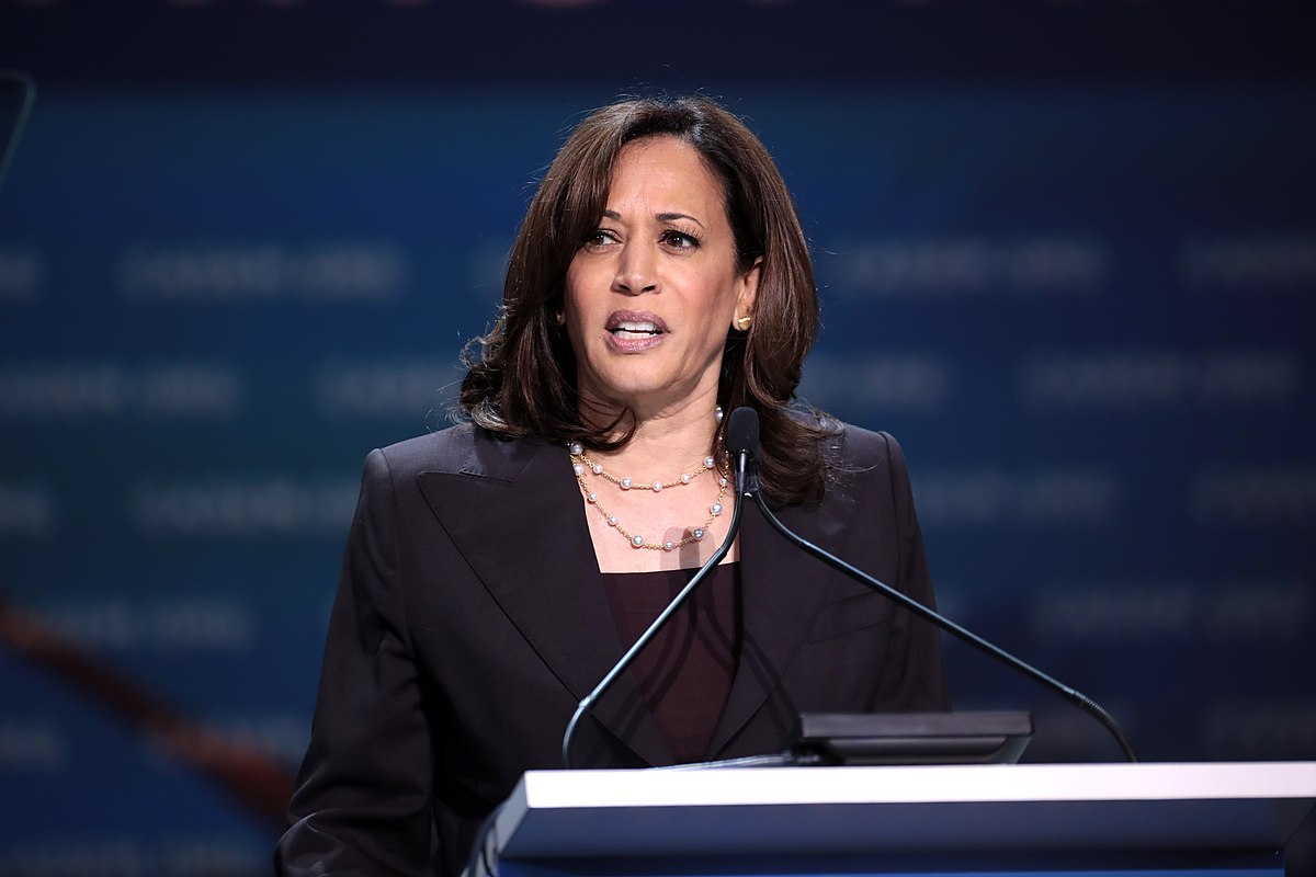 U.S. Senator Kamala Harris speaking with attendees at the 2019 California Democratic Party State Convention at the George R. Moscone Convention Center in San Francisco, California.