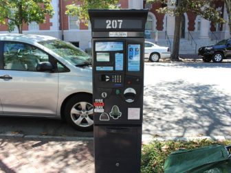 Pay-By-Space parking meter, Bull St, Savannah, Chatham County, Georgia