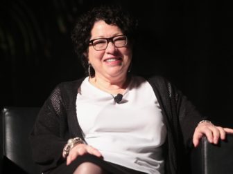 United States Supreme Court Justice Sonia Sotomayor speaking to attendees at the John P. Frank Memorial Lecture at Gammage Auditorium at Arizona State University in Tempe, Arizona.