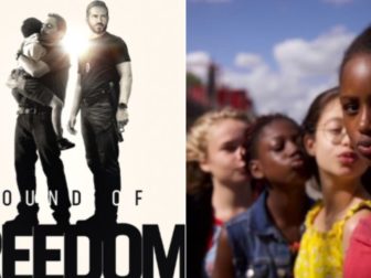 The movie "Sound of Freedom." left, has seen success in the box office and has drawn criticism from the establishment media, but the same media outlets praised Netflix' controversial "Cuties," right.