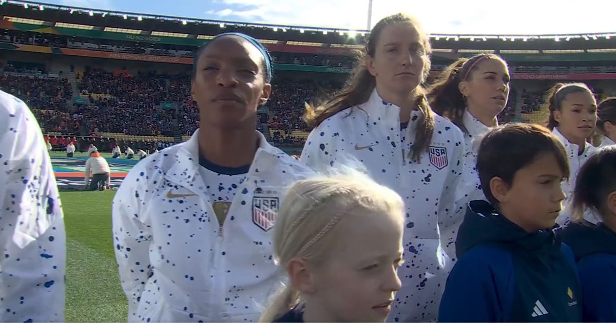 The U.S. Women's National Soccer team stands in a line as the National Anthem plays before the Women's World Cup game at Wellington Regional Stadium in Wellington, New Zealand, on Wednesday.