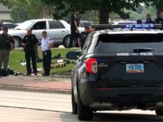 The scene of a shooting that left a police officer dead Friday in Fargo, North Dakota.