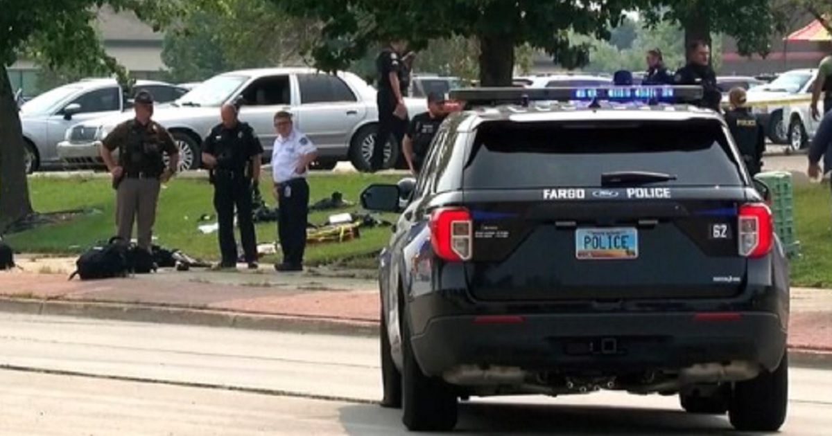 The scene of a shooting that left a police officer dead Friday in Fargo, North Dakota.