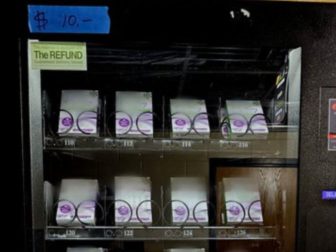 The above image is of a vending machine that carries emergency contraceptives on a college campus.