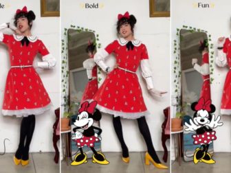 Transvestite social media “influencer” Seann Altman shows off his Disney outfit.