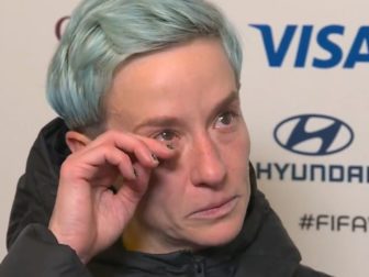 Megan Rapinoe is interviewed after the U.S. women's team lost in the World Cup.