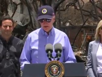 President Joe Biden gives a press conference Monday while visiting Maui.