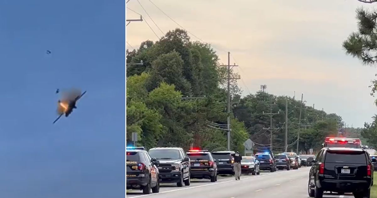 Law enforcement was at the scene of a jet crash during a Michigan air show, left, The pilots, right, ejected.