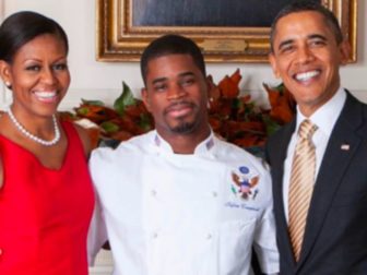 This Twitter screen shot shows former President Barack Obama, former first lady Michelle Obama, and chef Tafari Campbell.