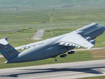 A C-5 Galaxy takes off from Travis Air Force Base in a file photo from the 2014 Thunder Over Solano Air Show.