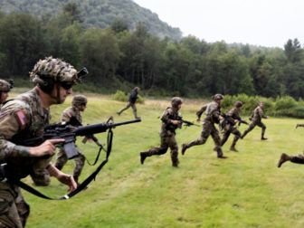 Soldiers and airmen from the Massachusetts National Guard participate in the Marksmanship Advisory Council regional match championship at the Camp Ethan Allen Training Site in Vermont in August.