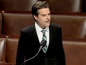 Rep. Matt Gaetz speaks on the floor of the House of Representative on Tuesday, discussing the national debt.