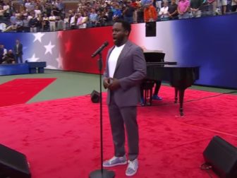 Will Liverman sings before the U.S. Open men's final on Sunday in New York.