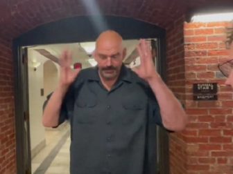 Pennsylvania Sen. John Fetterman, a Democrat, mocks news that House Republicans are opening an impeachment inquiry into President Joe Biden.