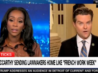 U.S. Rep. Matt Gaetz, right, is interviewed by CNN's Abby Phillip Friday on "CNN Primetime."