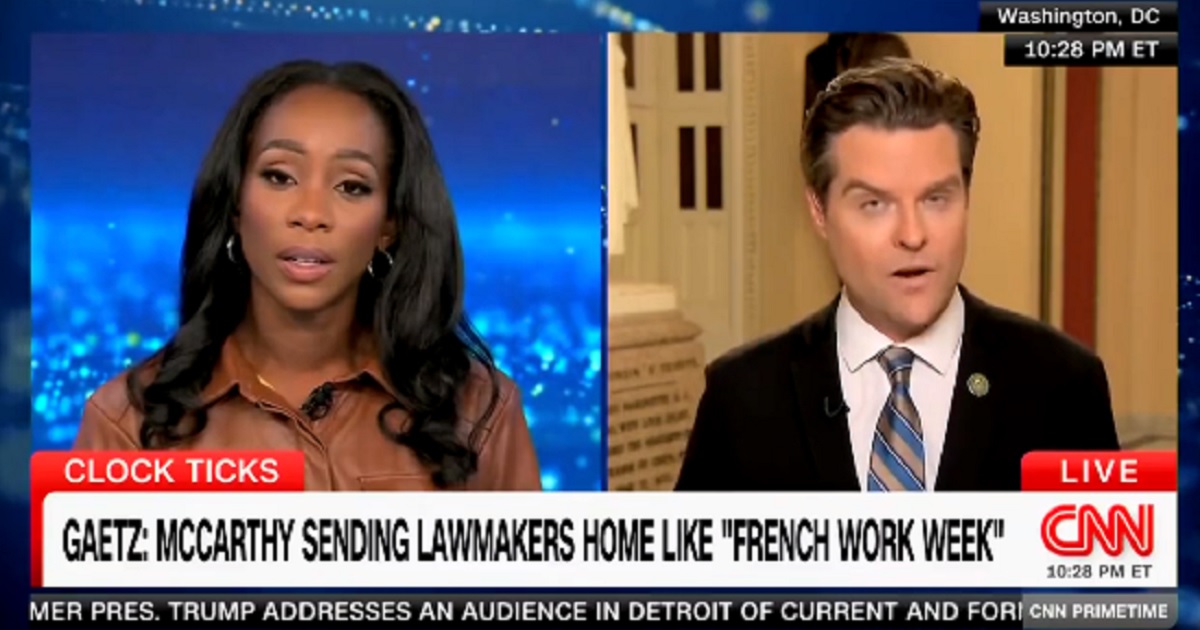 U.S. Rep. Matt Gaetz, right, is interviewed by CNN's Abby Phillip Friday on "CNN Primetime."