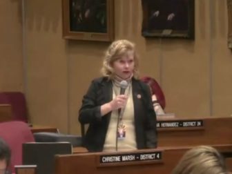 Democratic Sen. Christine Marsh of Arizona speaks in a February meeting.