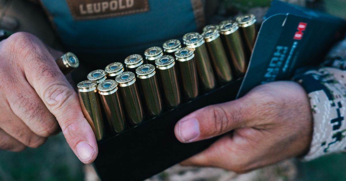 A man holds Hornady ammo.