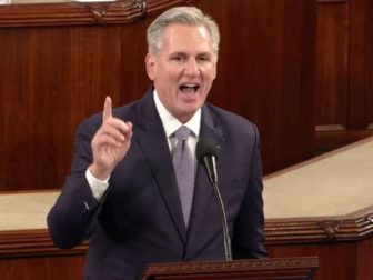 Former House Speaker Kevin McCarthy delivers a speech on Friday nominating Rep. Jim Jordan as speaker. Jordan went on to lose the vote.