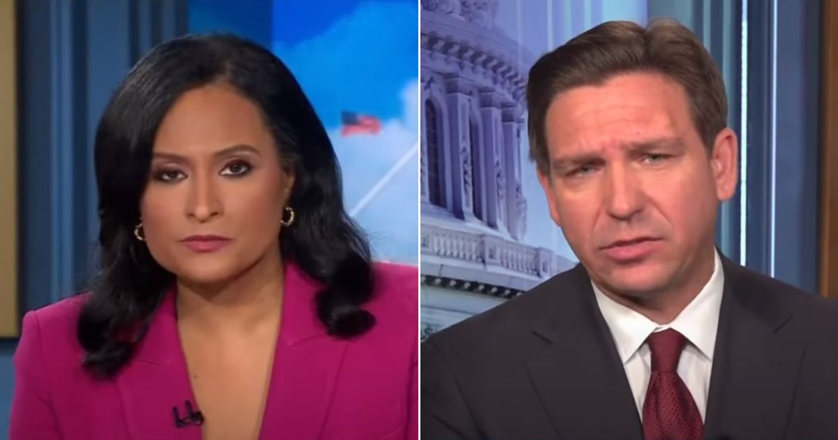 Kristen Welker, left, interviewed Florida Gov. Ron DeSantis, right, on NBC's "Meet the Press" Sunday.