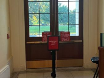 The above image is of the door Democratic Rep. Jamaal Bowman said he was trying to go through when he pulled the fire alarm.