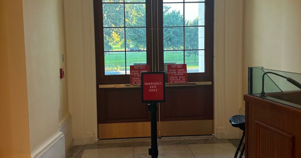 The above image is of the door Democratic Rep. Jamaal Bowman said he was trying to go through when he pulled the fire alarm.