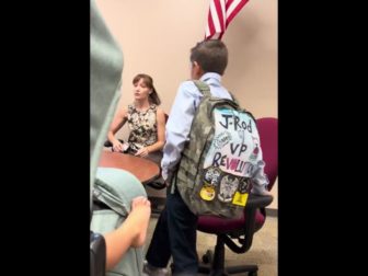 This Twitter screen shot shows Jaiden Rodriguez and his backpack, which had the Gadsen Flag on it.